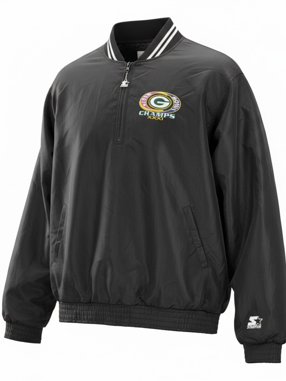 Vintage Starter NFL Green Bay Packers Quarter Zip Windbreaker Men’s XXL Black